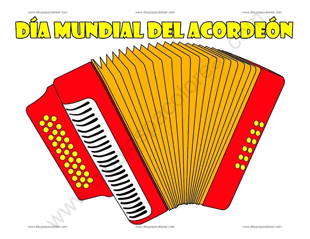 Día Mundial del Acordeón dibujo a color y para colorear